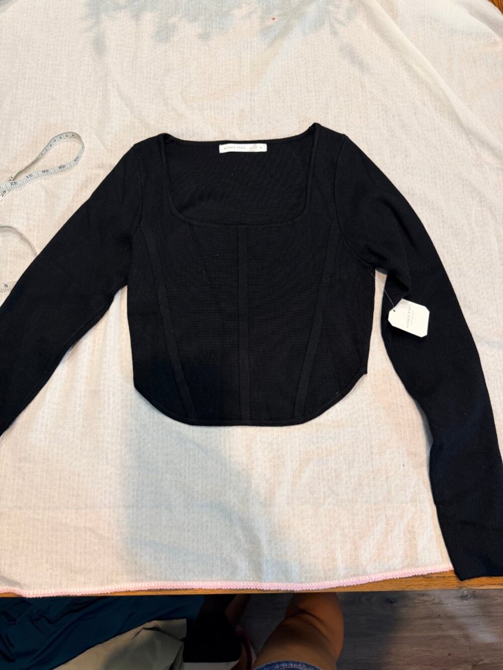 NWT Altar'd State Black Ribbed Corset Crop Top Long Sleeve Size Medium